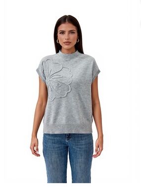 Light Gray Floral Appliqué Knit Sweater Vest